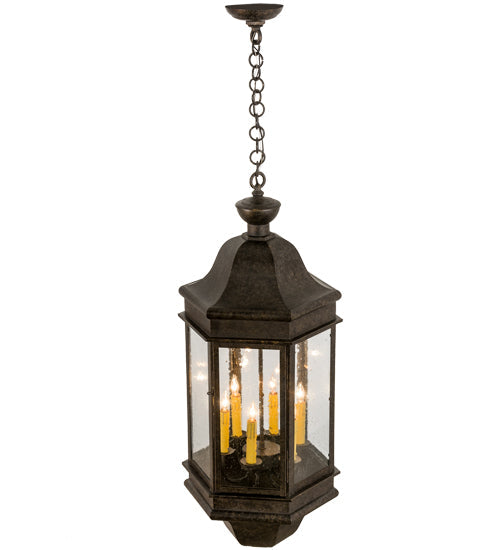 Meyda Lighting Gascony 15" 6-Light Golden Bronze Pendant Light With Clear Seeded Shade Glass