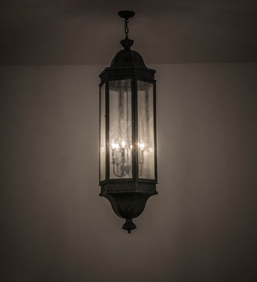 Meyda Lighting Gascony 18" 6-Light Antique Iron Gate Lantern Pendant Light With Clear Seeded Shade Glass