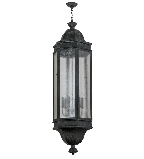 Meyda Lighting Gascony 18" 6-Light Antique Iron Gate Lantern Pendant Light With Clear Seeded Shade Glass