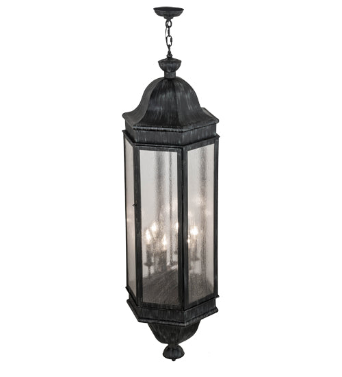 Meyda Lighting Gascony 18" 6-Light Antique Iron Gate Lantern Pendant Light With Clear Seeded Shade Glass