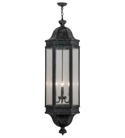 Meyda Lighting Gascony 18" 6-Light Antique Iron Gate Lantern Pendant Light With Clear Seeded Shade Glass