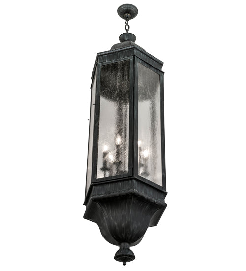 Meyda Lighting Gascony 18" 6-Light Antique Iron Gate Lantern Pendant Light With Clear Seeded Shade Glass