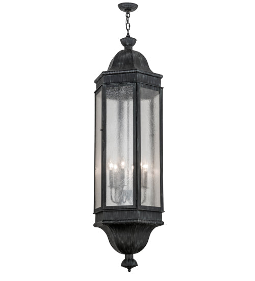 Meyda Lighting Gascony 18" 6-Light Antique Iron Gate Lantern Pendant Light With Clear Seeded Shade Glass