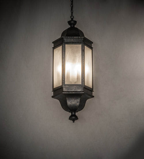 Meyda Lighting Gascony 18" 6-Light Golden Bronze Lantern Pendant Light With Frosted Rainstone Idalight Shade