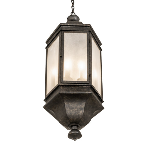 Meyda Lighting Gascony 18" 6-Light Golden Bronze Lantern Pendant Light With Frosted Rainstone Idalight Shade