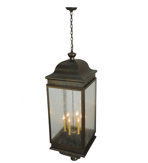 Meyda Lighting Gascony 25" 6-Light Gilded Tobacco Lantern Pendant Light With Clear Shade Glass
