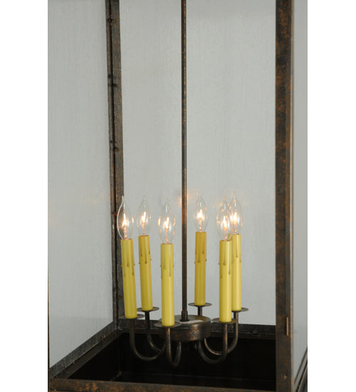 Meyda Lighting Gascony 25" 6-Light Gilded Tobacco Lantern Pendant Light With Clear Shade Glass