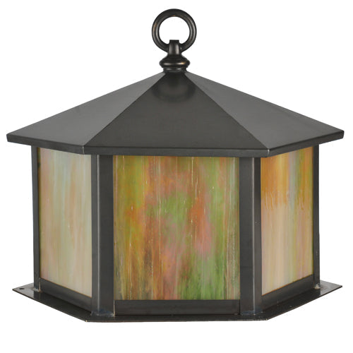 Meyda Lighting Gazebo 12" Craftsman Brown Post Mount Light With Beige Art Iridescent Shade Glass