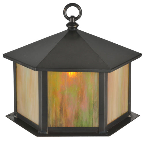 Meyda Lighting Gazebo 12" Craftsman Brown Post Mount Light With Beige Art Iridescent Shade Glass