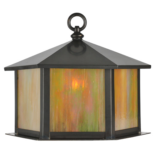 Meyda Lighting Gazebo 12" Craftsman Brown Post Mount Light With Beige Art Iridescent Shade Glass