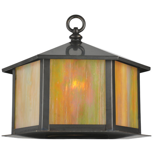 Meyda Lighting Gazebo 12" Craftsman Brown Post Mount Light With Beige Art Iridescent Shade Glass