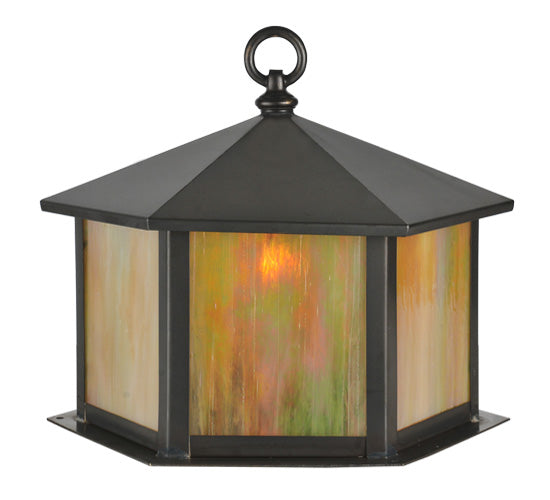 Meyda Lighting Gazebo 12" Craftsman Brown Post Mount Light With Beige Art Iridescent Shade Glass