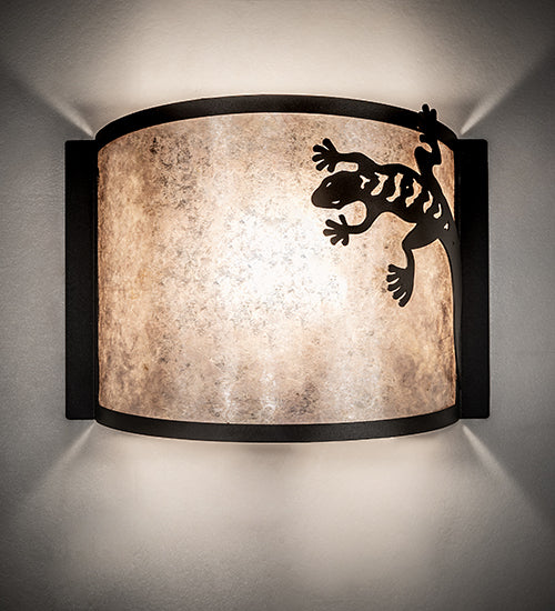 Meyda Lighting Gecko 12" Textured Black Wall Sconce With Silver Mica Shade Glass