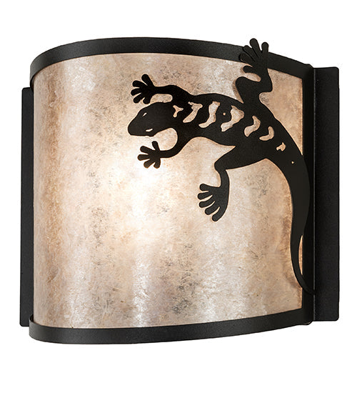 Meyda Lighting Gecko 12" Textured Black Wall Sconce With Silver Mica Shade Glass