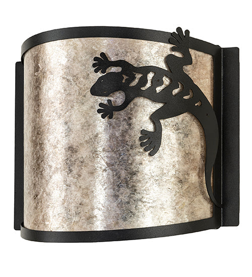 Meyda Lighting Gecko 12" Textured Black Wall Sconce With Silver Mica Shade Glass