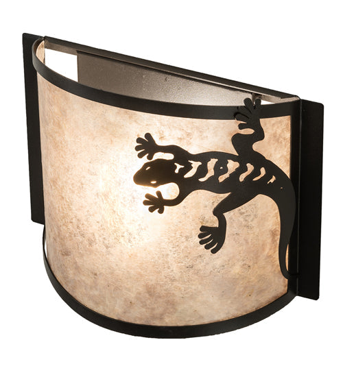 Meyda Lighting Gecko 12" Textured Black Wall Sconce With Silver Mica Shade Glass