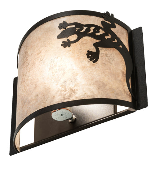 Meyda Lighting Gecko 12" Textured Black Wall Sconce With Silver Mica Shade Glass