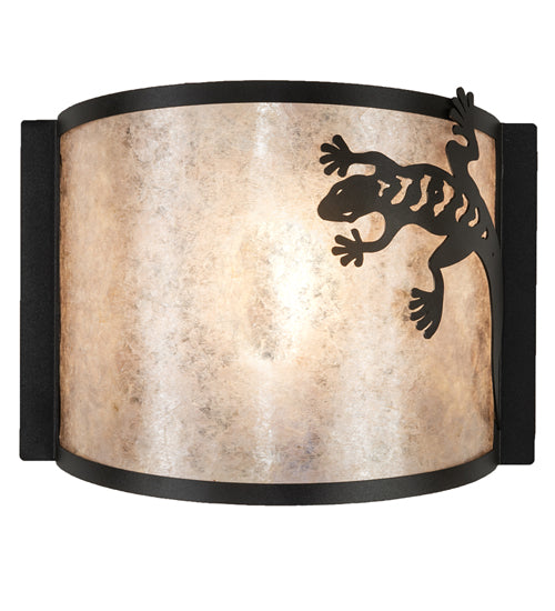 Meyda Lighting Gecko 12" Textured Black Wall Sconce With Silver Mica Shade Glass