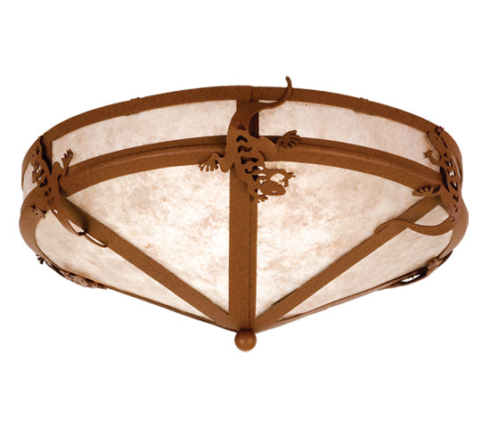 Meyda Lighting Gecko 16" 2-Light Rust Flush Mount Light With Silver Mica Shade Glass