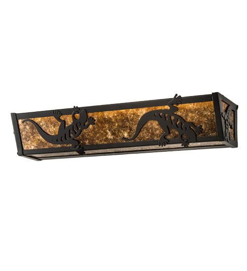 Meyda Lighting Gecko 24" 4-Light Timeless Bronze Vanity Light With Amber Mica Shade Glass