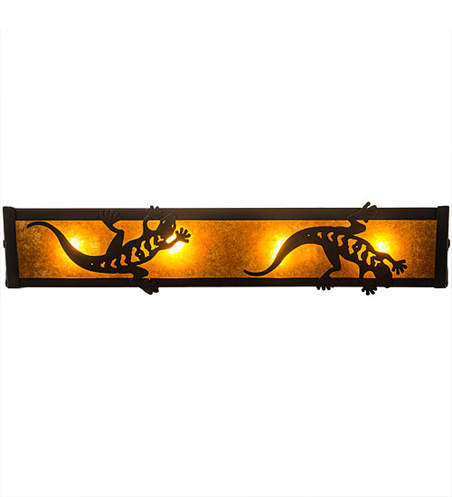 Meyda Lighting Gecko 24" 4-Light Timeless Bronze Vanity Light With Amber Mica Shade Glass