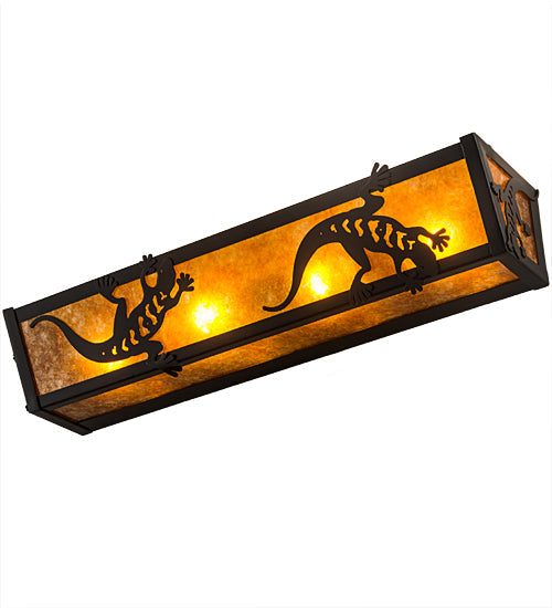 Meyda Lighting Gecko 24" 4-Light Timeless Bronze Vanity Light With Amber Mica Shade Glass