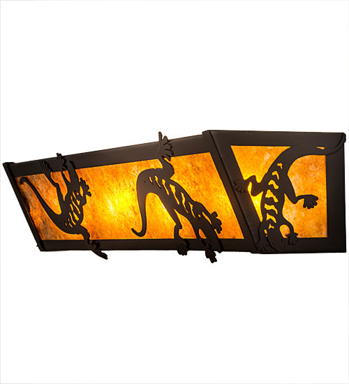 Meyda Lighting Gecko 24" 4-Light Timeless Bronze Vanity Light With Amber Mica Shade Glass