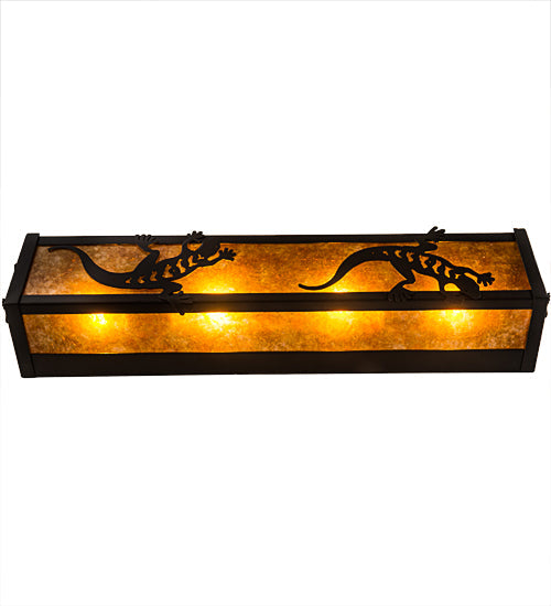 Meyda Lighting Gecko 24" 4-Light Timeless Bronze Vanity Light With Amber Mica Shade Glass