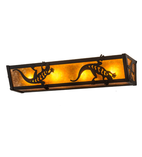 Meyda Lighting Gecko 24" 4-Light Timeless Bronze Vanity Light With Amber Mica Shade Glass