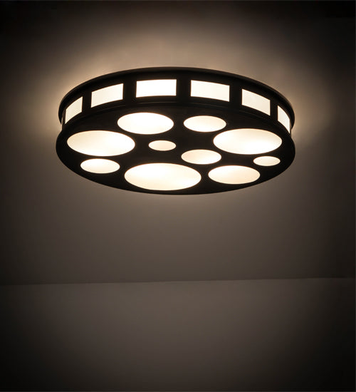 Meyda Lighting Geo 30" 8-Light Blackwash Flush Mount Light With White Statuario Idalight Shade Glass