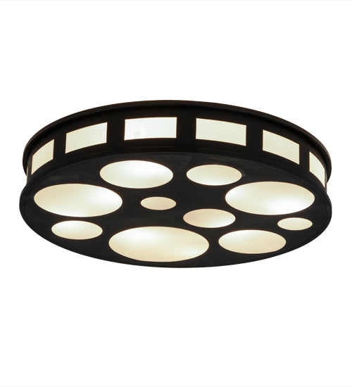 Meyda Lighting Geo 30" 8-Light Blackwash Flush Mount Light With White Statuario Idalight Shade Glass
