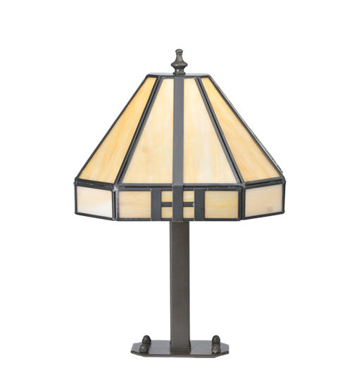 Meyda Lighting Geometric 15" Timeless Bronze Newel Outdoor Post Mount Light With Beige Shade Glass