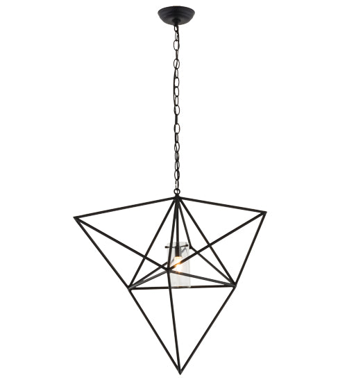 Meyda Lighting Geometric 29" Black Pendant Light With Clear Shade Glass