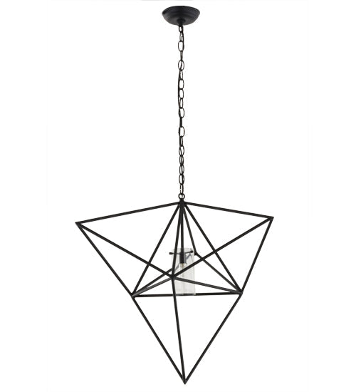 Meyda Lighting Geometric 29" Black Pendant Light With Clear Shade Glass