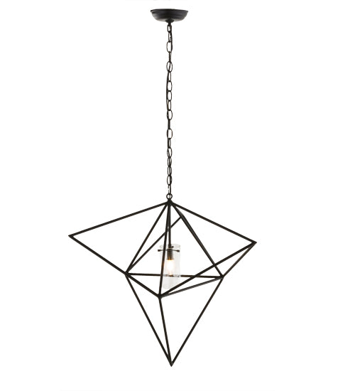Meyda Lighting Geometric 29" Black Pendant Light With Clear Shade Glass