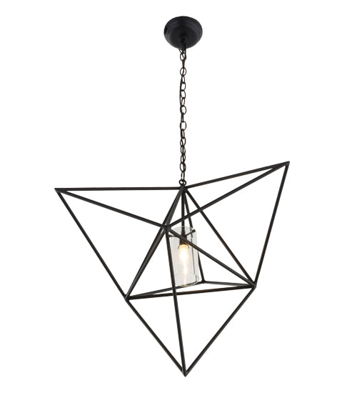 Meyda Lighting Geometric 29" Black Pendant Light With Clear Shade Glass
