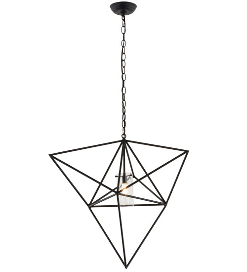 Meyda Lighting Geometric 29" Black Pendant Light With Clear Shade Glass