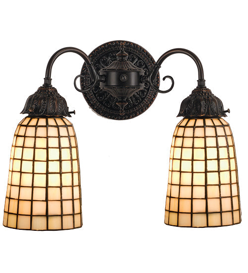 Meyda Lighting Geometric 74058 15" 2-Light Mahogany Bronze Wall Sconce With Beige Shade Glass