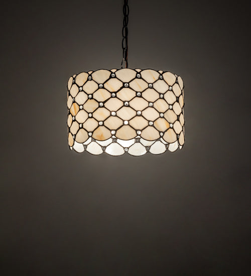 Meyda Lighting Giacomo 13" Mahogany Bronze Pendant Light With Beige & Clear Shade Glass