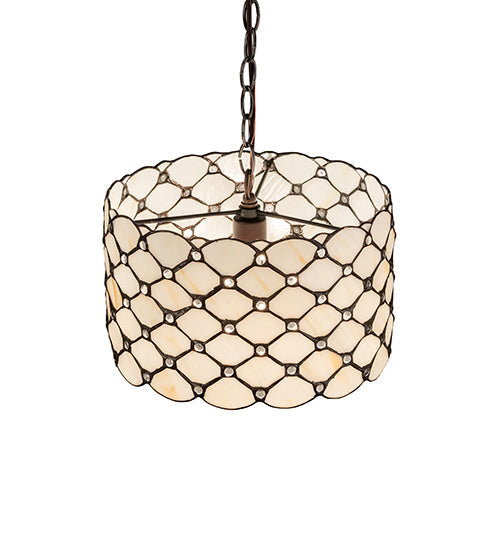 Meyda Lighting Giacomo 13" Mahogany Bronze Pendant Light With Beige & Clear Shade Glass