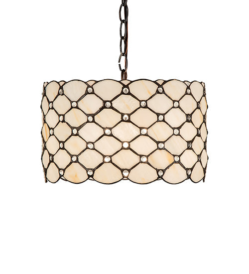 Meyda Lighting Giacomo 13" Mahogany Bronze Pendant Light With Beige & Clear Shade Glass