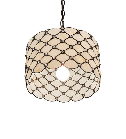 Meyda Lighting Giacomo 13" Mahogany Bronze Pendant Light With Beige & Clear Shade Glass