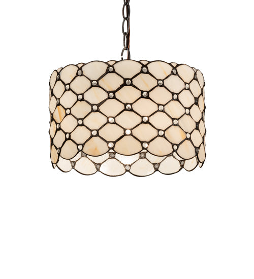Meyda Lighting Giacomo 13" Mahogany Bronze Pendant Light With Beige & Clear Shade Glass