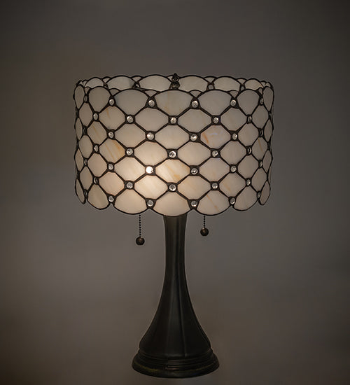 Meyda Lighting Giacomo 21" 2-Light Mahogany Bronze Table Lamp With Beige & Clear Shade Glass