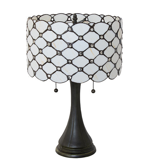 Meyda Lighting Giacomo 21" 2-Light Mahogany Bronze Table Lamp With Beige & Clear Shade Glass