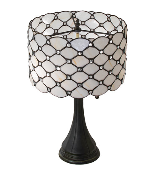 Meyda Lighting Giacomo 21" 2-Light Mahogany Bronze Table Lamp With Beige & Clear Shade Glass