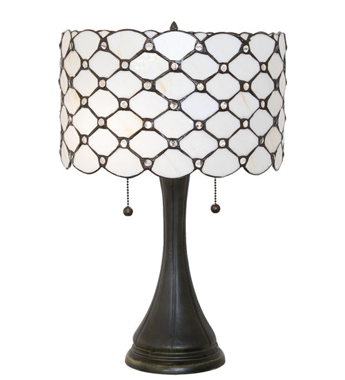 Meyda Lighting Giacomo 21" 2-Light Mahogany Bronze Table Lamp With Beige & Clear Shade Glass