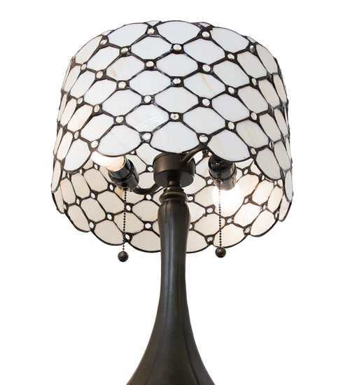 Meyda Lighting Giacomo 21" 2-Light Mahogany Bronze Table Lamp With Beige & Clear Shade Glass
