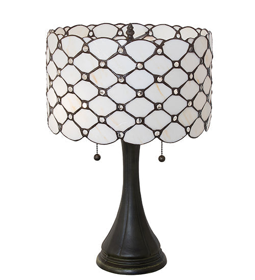 Meyda Lighting Giacomo 21" 2-Light Mahogany Bronze Table Lamp With Beige & Clear Shade Glass