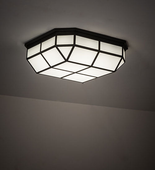 Meyda Lighting Gibbon 36" LED Solar Black Flush Mount Light With White Statuario Idalight Shade